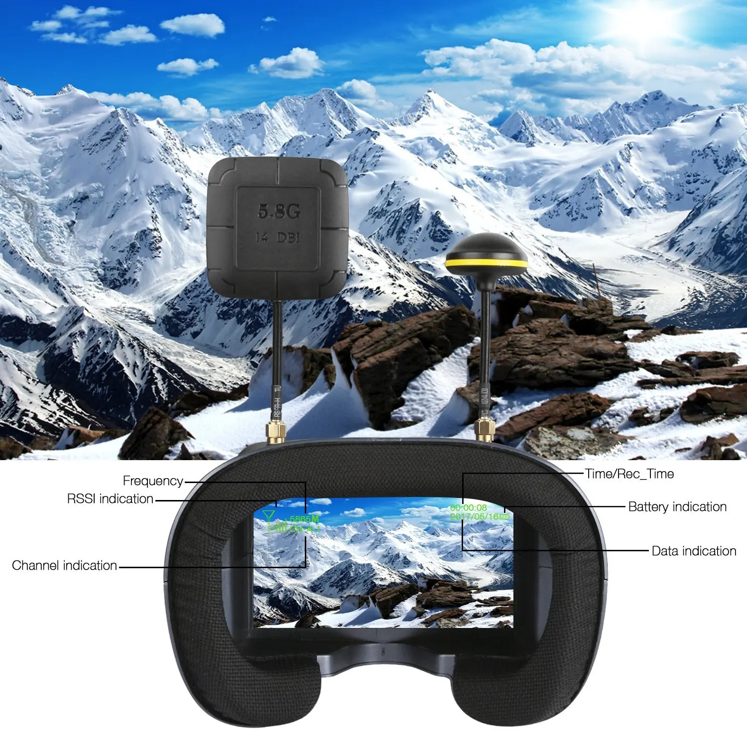 5.8G 40CH 4.3 Inch 800*480 Vid - Fpv Goggles Headset recension och pris